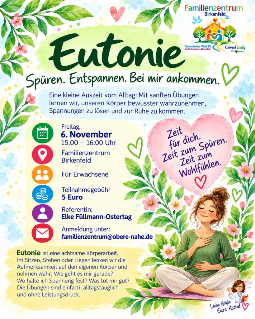 Plakat: 🌿 Eutonie – Spüren. Entspannen. Bei mir ankommen. 🌿
